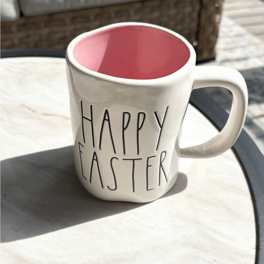 Rae Dunn HAPPY EASTER Pink and White Ceramic Mug